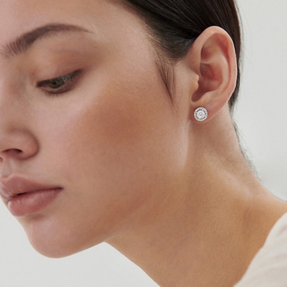 CATE & CHLOE • Ariel White Gold Halo Simulated Diamond Crystals Earrings - Picture 2 of 3